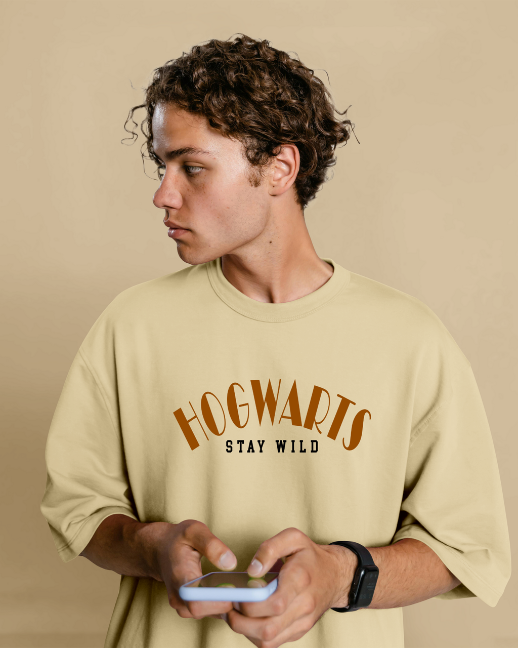 HOGWARTS OverSize Beige Colour T- Shirt